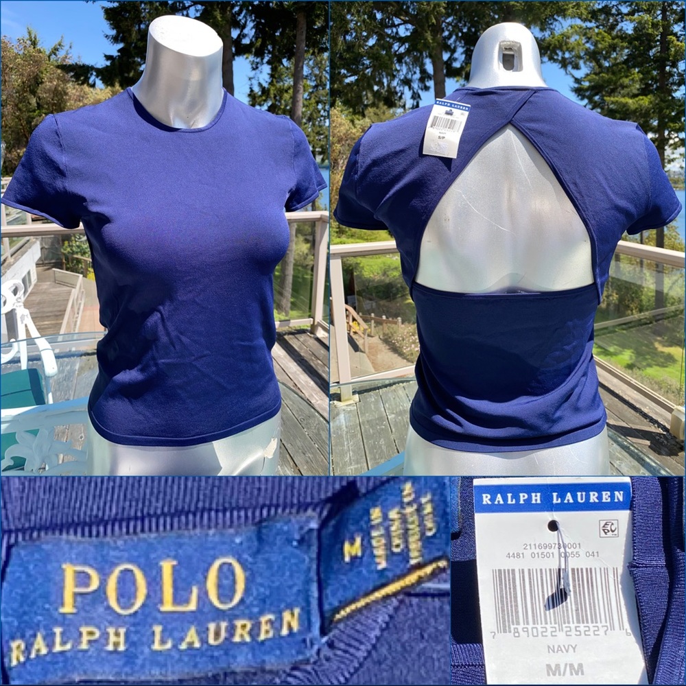 Polo Ralph Lauren M elegant casual upscale open back stretchy spring summer top